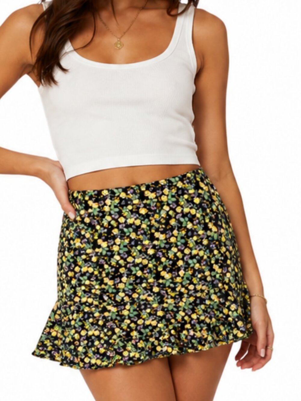 SO Good For Life Black Floral Ruffle Mini Skirt XS NWT Rayon Cottagecore
